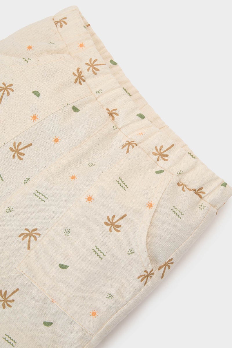 DeFacto Beige BabyBoy Baby Boy Palm Patterned Linen 2 Piece Set Casual - Image 4